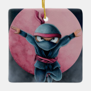 Ornamento De Cerâmica Ninja Saltador Lua Vermelha
