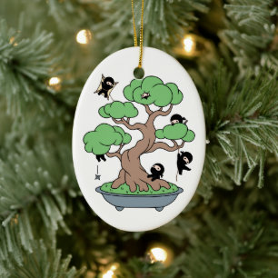Ornamento De Cerâmica Ninjas Minúsculos em Árvore Bonsai