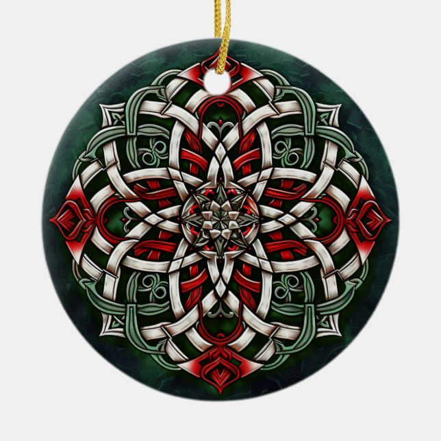 Ornamento De Cerâmica Nó Celular Vermelho Vermelho de Natal (Frente)