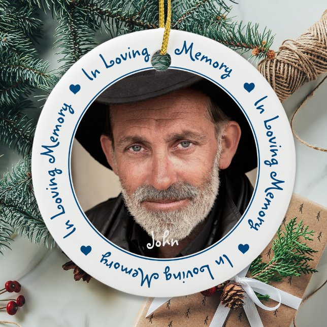 Ornamento De Cerâmica No Loving Memory Blue Christmas Keepape Photo (Criador carregado)
