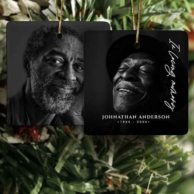 Ornamento De Cerâmica No Loving Memory Modern Script Name & 2 Photos (Criador carregado)