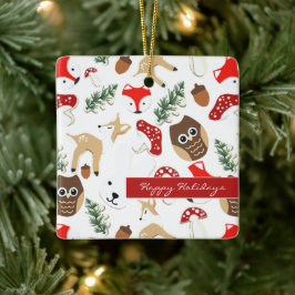 Ornamento De Cerâmica No Padrão de Férias de Natal na Floresta