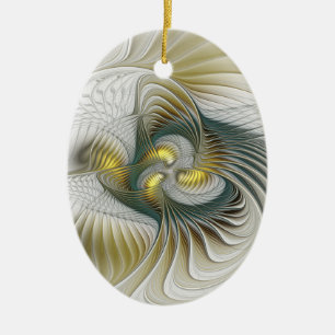 Ornamento De Cerâmica Nobre Ouro Teal Abstrato Fantasy Arte Fractal