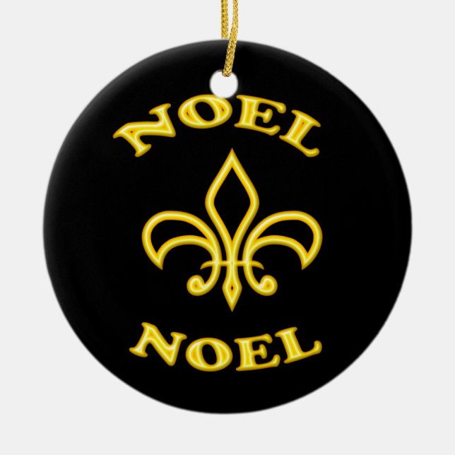 Ornamento De Cerâmica Noel Dourado preto Fleur de Lis (Frente)