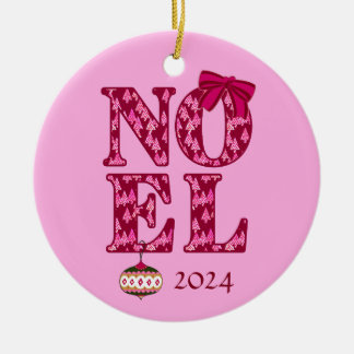 Ornamento De Cerâmica NOEL em um padrão de árvore de Natal retrô-borgonh