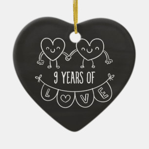 Ornamento De Cerâmica Noite Aniversário Gift Chalk Hearts