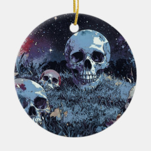 Ornamento De Cerâmica Noite Assustadora de Halloween - Caveiras Sinistra