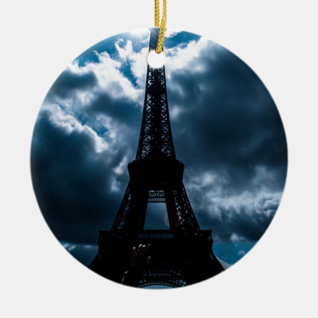 Ornamento De Cerâmica Noite Azul da Torre Eiffel (Frente)