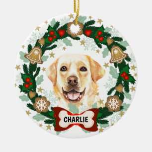 Ornamento De Cerâmica Noite de Biscoito de Natal Amarelo Labrador Retrie