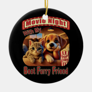 Ornamento De Cerâmica Noite de Filme - Melhor Amigo de Furto - Gato e Ca