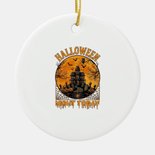 Ornamento De Cerâmica Noite de Halloween Hoje Mansão Assombrada Corujas 