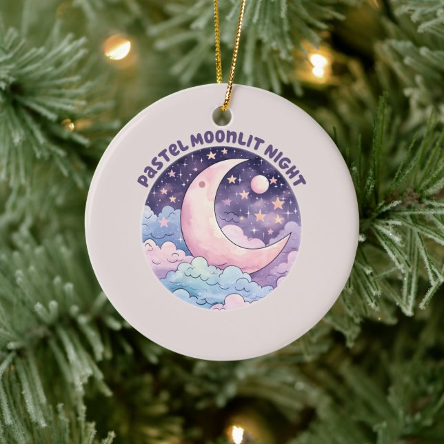 Ornamento De Cerâmica Noite de Moonlit Pastel - Lua do Crescente Sonhado (Árvore)