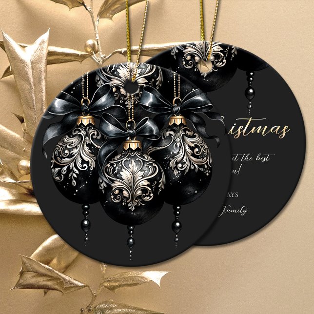 Ornamento De Cerâmica Noite elegante de preto e ouro, luxo de Natal (Gold black Christmas ornament)