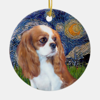 Ornamento De Cerâmica Noite Estrelada - Cachorrinho Cavalier Blenheim