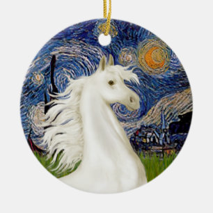 Ornamento De Cerâmica Noite Estrelada - Cavalo Árabe (branco)