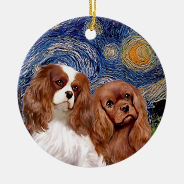 Ornamento De Cerâmica Noite Estrelada - DOIS Cavalheiros (BL+Ruby) (Frente)