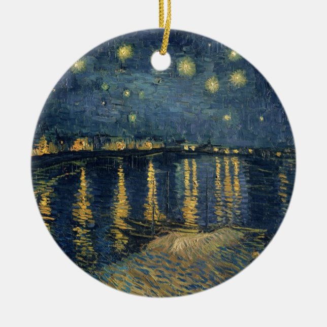 Ornamento De Cerâmica Noite estrelado de Vincent van Gogh | sobre o (Frente)