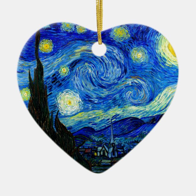 Ornamento De Cerâmica Noite estrelado por Van Gogh (Frente)