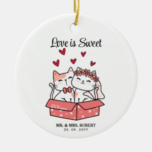 Ornamento De Cerâmica Noiva De Gato E Casamento De Noite