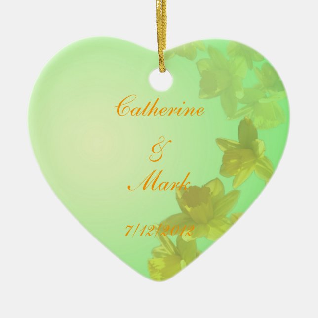 Ornamento De Cerâmica Noiva e noiva, casamento, tulipas amarelas (Frente)