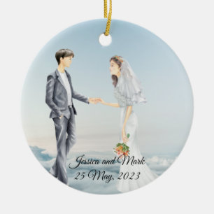 Ornamento De Cerâmica Noiva e noiva personalizados no casamento das nuve