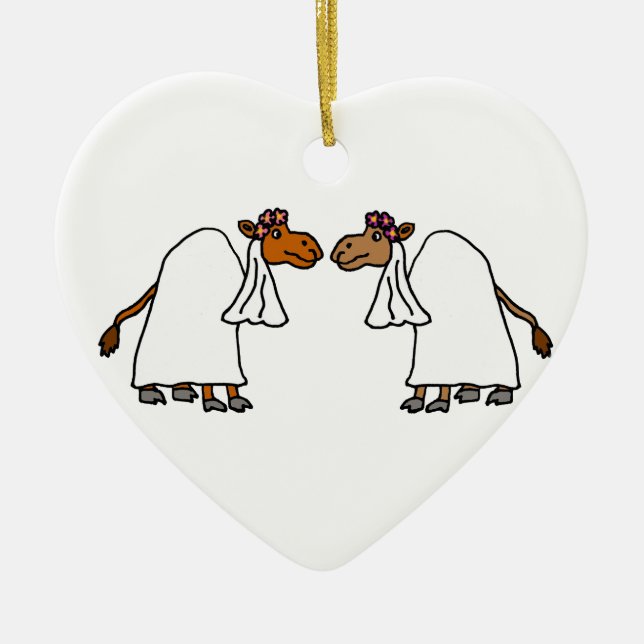 Ornamento De Cerâmica Noiva engraçada do camelo e noiva (Frente)