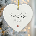 Ornamento De Cerâmica Noivado casal Primeiro Copo de Natal Rosa Dourado<br><div class="desc">Celebre o seu amor com um toque de elegância! Este ornamento de manutenção apresenta um coração rosa de ouro personalizado — perfeito para marcar um noivado ou casamento. Uma maneira eterno de lembrar seu grande dia!</div>