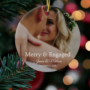 Ornamento De Cerâmica Noivado de Casamento 2 Foto Moderno Fofo Natal
