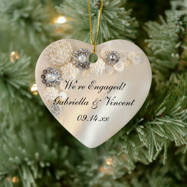 Ornamento De Cerâmica Noivado de Manteiga Branca e Botões Diamantes (Árvore)