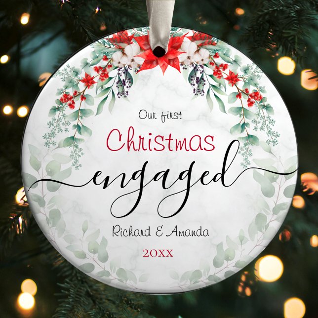 Ornamento De Cerâmica Noivado de Natal bonito, Poinsettia vermelha (Criador carregado)