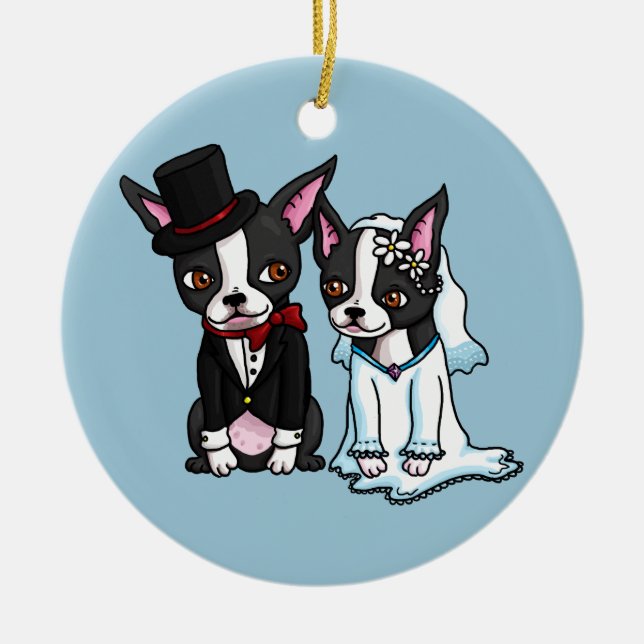 Ornamento De Cerâmica Noivos de Boston Terrier (Frente)