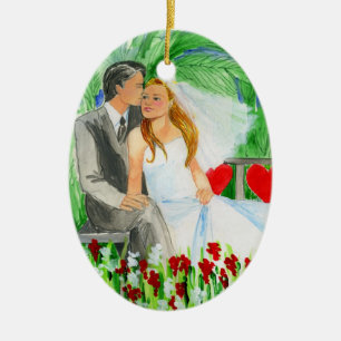 Ornamento De Cerâmica Noivos românticos Wedding no jardim