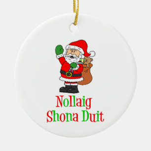 Ornamento De Cerâmica Nollaig Shona Duit Papais noeis de Natal irlandese