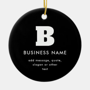 Ornamento De Cerâmica Nome comercial e slogan editáveis Preto e Branco