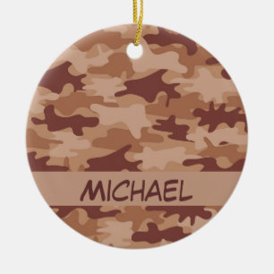 Ornamento De Cerâmica Nome da camuflagem de Brown Tan Camo personalizado
