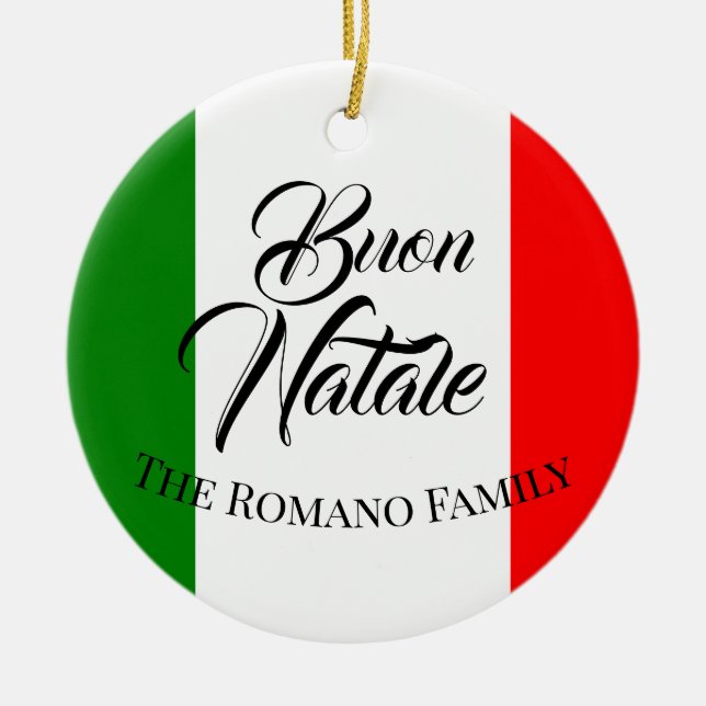 Ornamento De Cerâmica Nome da família Buon Natale Itália Bandeira (Frente)