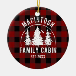 Ornamento De Cerâmica Nome da Família Cabina Xadrez Vermelha Buffalo Com