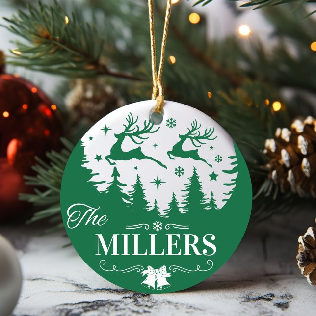 Ornamento De Cerâmica Nome da Família Clássica Personalizado de Manutenç (Classic Family Name Christmas Keepsake Custom Ceramic Ornament. Just add your family name!)