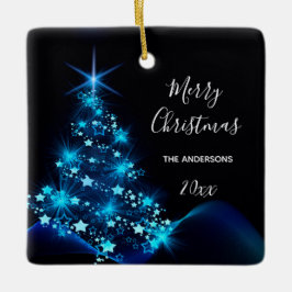 Ornamento De Cerâmica Nome da família da árvore azul-preto Natal