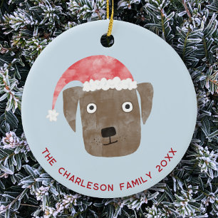 Ornamento De Cerâmica Nome da Família de Cães de Natal Data