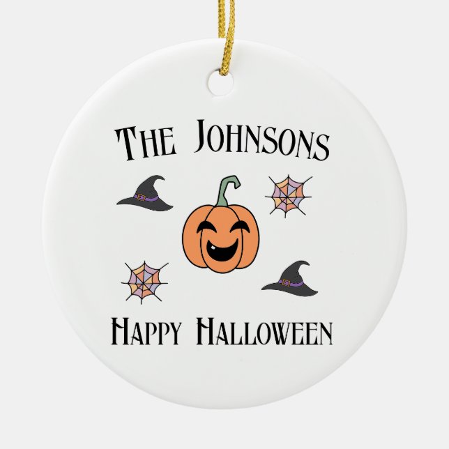 Ornamento De Cerâmica Nome da Família Halloween (Frente)