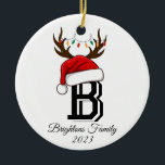 Ornamento De Cerâmica Nome da Família Monogramas Papai Noel Natal<br><div class="desc">Nome da Família Monogramas Papai Noel Natal</div>