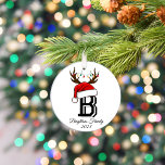 Ornamento De Cerâmica Nome da Família Monogramas Papai Noel Natal<br><div class="desc">Nome da Família Monogramas Papai Noel Natal</div>