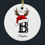 Ornamento De Cerâmica Nome da Família Monogramas Papai Noel Natal<br><div class="desc">Nome da Família Monogramas Papai Noel Natal</div>