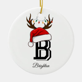 Ornamento De Cerâmica Nome da Família Monogramas Papai Noel Natal