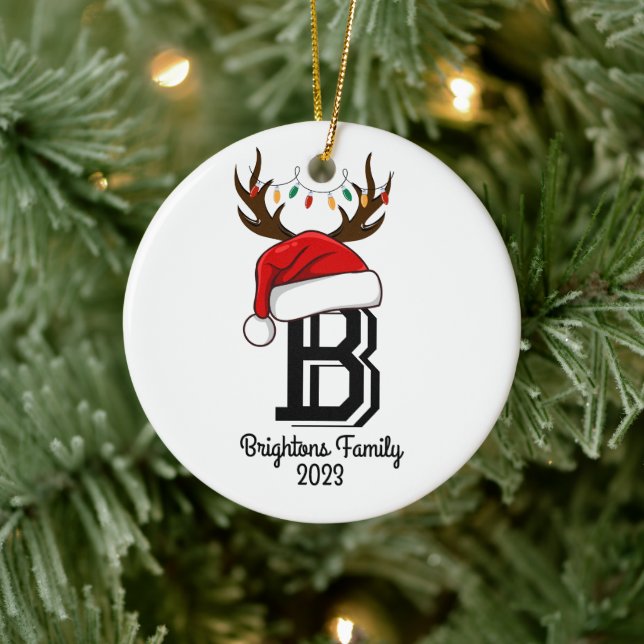 Ornamento De Cerâmica Nome da Família Monogramas Papai Noel Natal (Árvore)