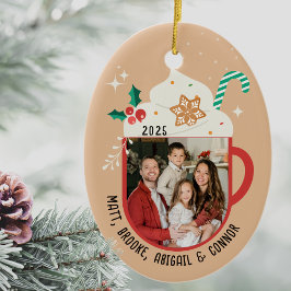 Ornamento De Cerâmica Nome da Família Personalizado Foto Cacau Quente Na