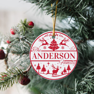 Ornamento De Cerâmica Nome da família Red and White Classic Custom Chris