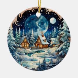 Ornamento De Cerâmica Nome da família Winter Wonderland Forest Personali