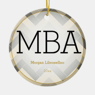 Ornamento De Cerâmica Nome da Graduação do Herringbone Black Tan MBA A